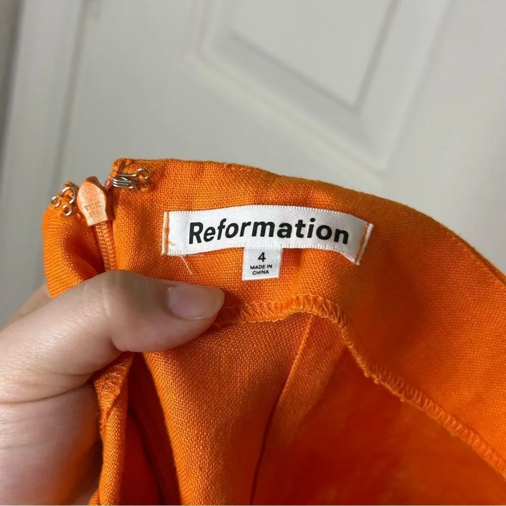 Reformation Citrus Orange 100% Linen Isabel 2 Piece Outfit Sz 4 Coastal Cruise